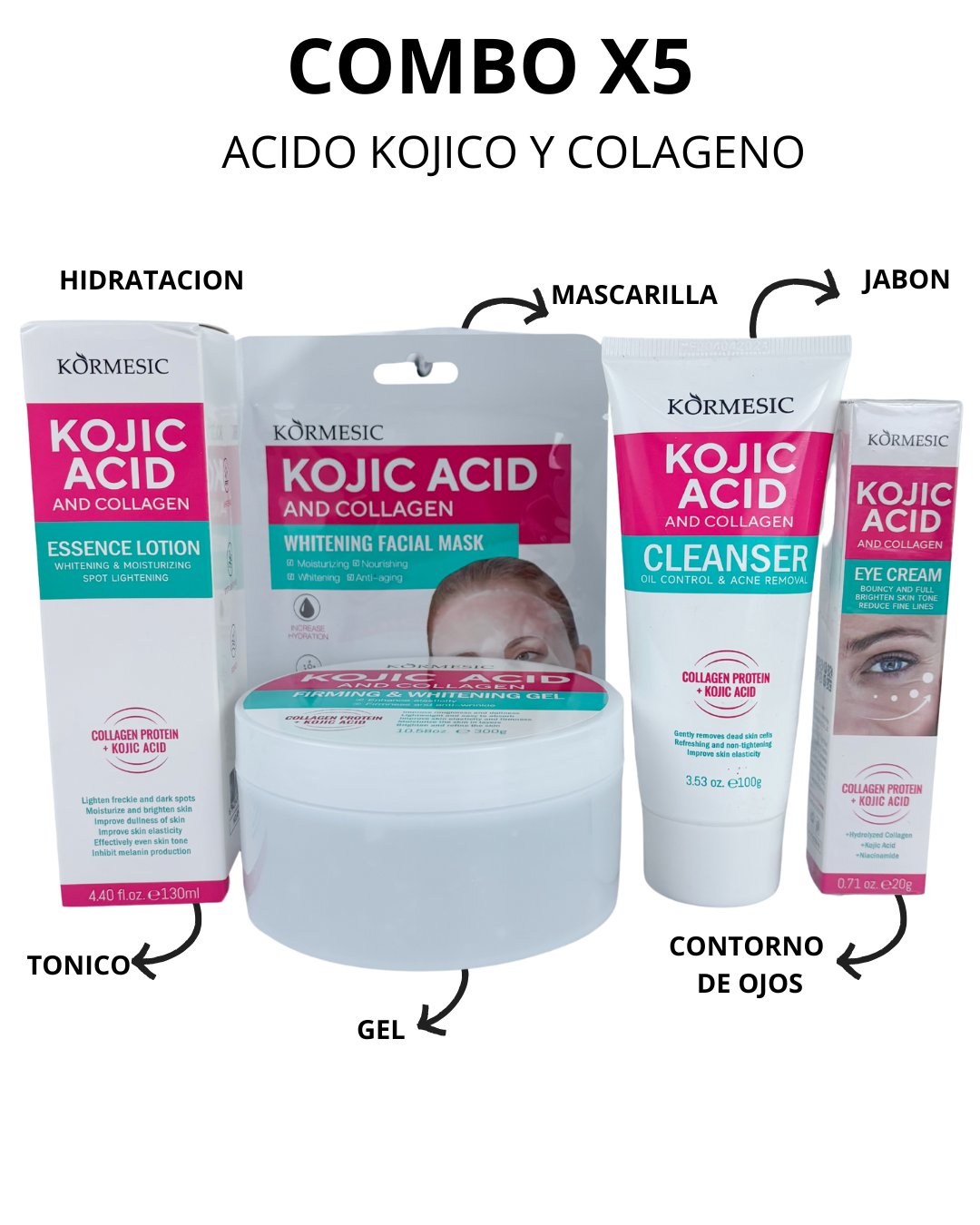 COMBO X 5  CON ACIDO KOJICO Y COLAGENO